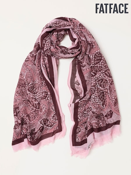 Pink - Fatface Leaf Lightweight Scarf