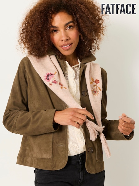 Jasnobeżowy - Fatface Floral Embroidered Triangle Scarf