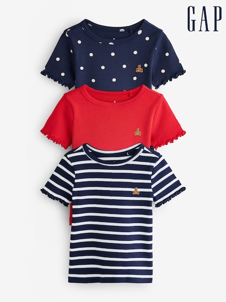 Μπλε Ριγέ/κουκίδα πλευρό - Gap 3 Pack Short Sleeve Crew Neck T-shirt (6mths-5yrs) (6mths-5yrs)