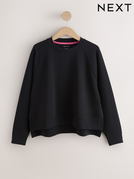 Czarny - Crew Neck Long Sleeve Sweatshirt With Wool