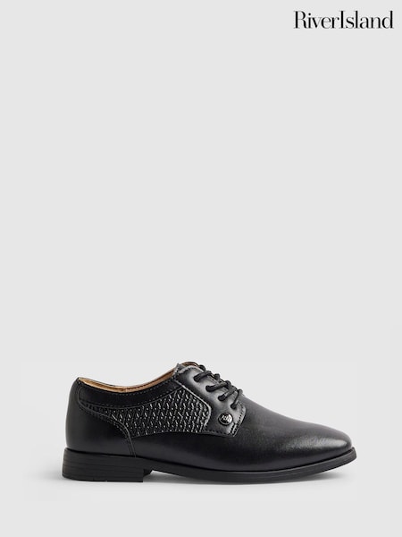 Black - River Island Faux Leather Formal Lace Up Shoes