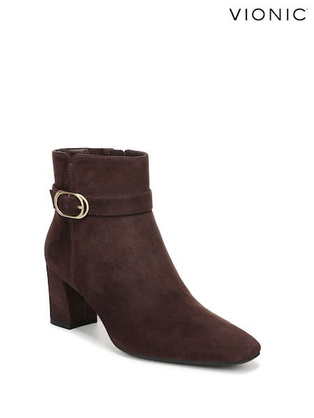 Brown - Vionic Saskia Leather Ankle Boots