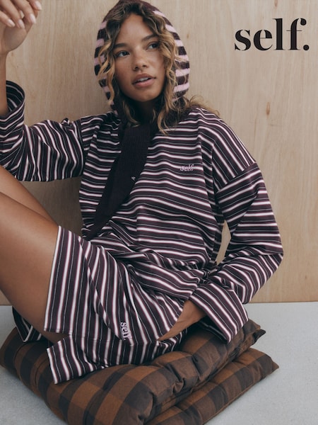 Berry Red - Self. Stripe Long Sleeve Pyjamas