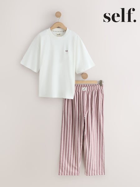 Pink Ecru Stripe - Self. Stripe Short Sleeve Pyjamas