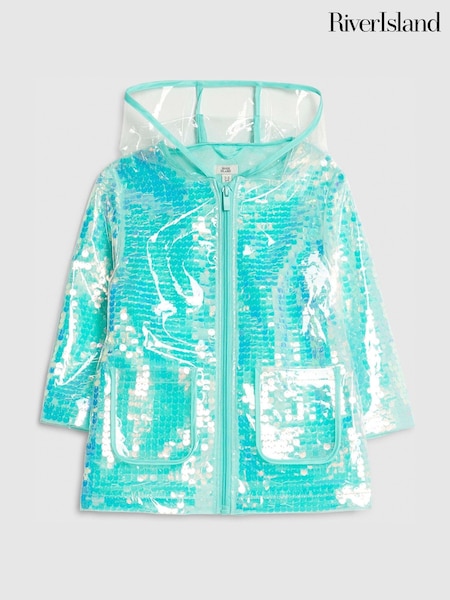 Blue - River Island Sequin Glitter Rain Jacket