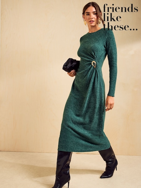 Olive Green - Friends Like These Cosy Long Sleeve Hardware Detail Midi Dress