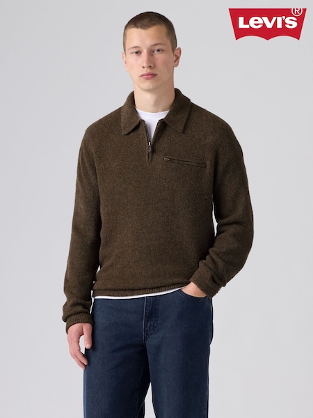 Braun - Regular Levi's® Collared Half Zip Knitted Jumper