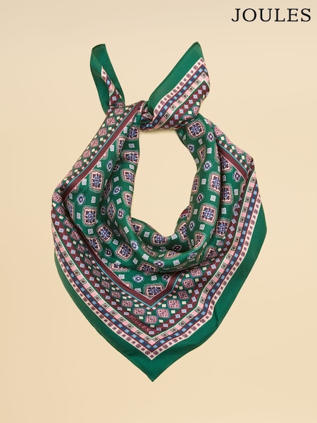Green - Joules Elsie 100% Silk Square Scarf
