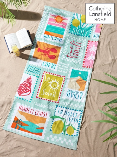 Catherine Lansfield Green Summer Postcards Cotton Beach Towel (G99194) | AMD 8,220