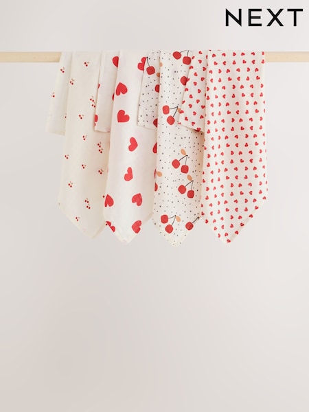 Cherry Hearts - Baby Muslins Cloths 4 Pack