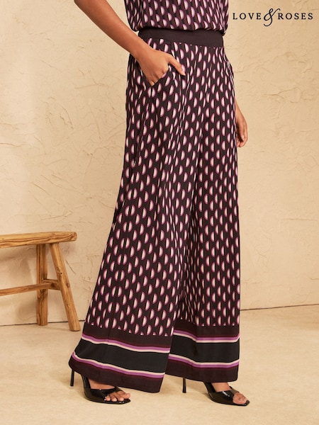 Berry Red - Love & Roses Geo Print Trousers