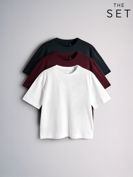 أبيض/عنابي/أزرق كحلي - The Set 3 Pack Premium Pima Cotton T-shirts
