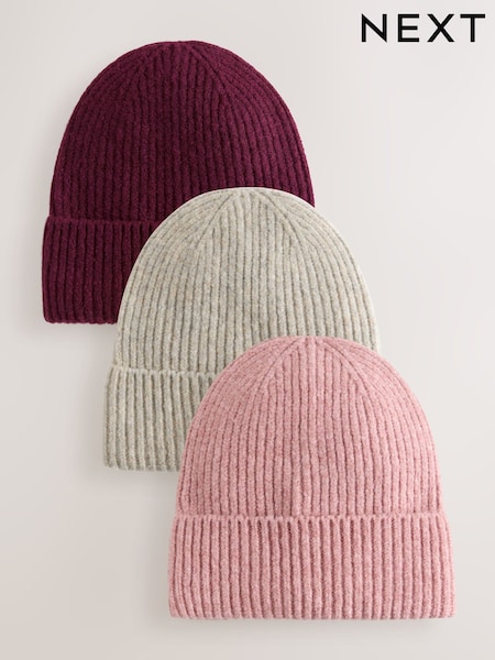 Pink/Grey/Burgundy - Beanies 3 Pack (1-16yrs)