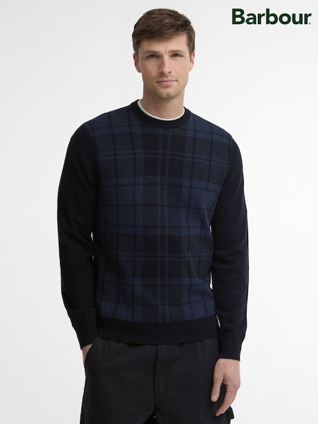 Blau - Regular Barbour® Mineral Tartan Crew Neck Jumper