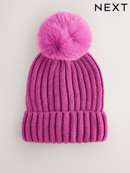 Bright Pink - Rib Pom Beanie (3mths-16yrs)