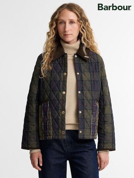 Blue - Barbour® Tartan Reimagined Icons Tartan Cropped Liddesdale Quilted Jacket