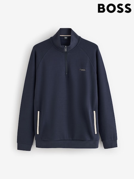 Marineblau - Regular Boss Sense Regular --fit Quarter Zip Logo Jumper