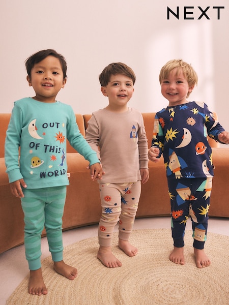 Εκρού/Ναυτικό/Πράσινο διαστημόπλοιο - Snuggle Pajamas 3 Pack (9μήνες-10έτη)
