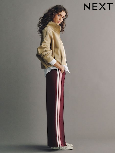 Burgundy Red - Side Stripe Tailored Wide Leg Trousers