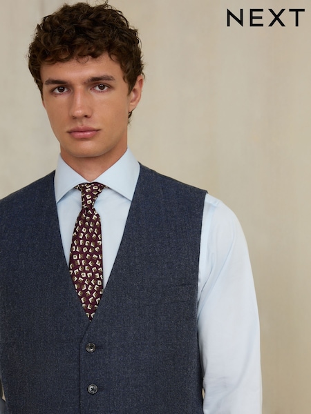 Navy - Regular Slim Fit Wool Blend Flannel Suit Waistcoat