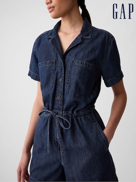 Gap Blue Short Sleeve Tie Waist Denim Playsuit (H00004) | €31