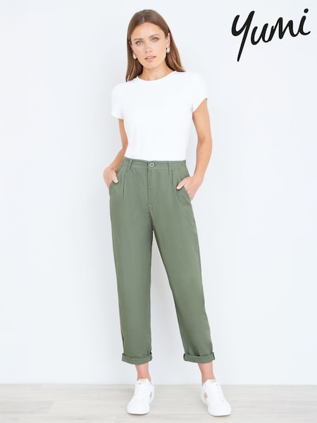 Yumi Green Cotton Canvas Chino Trousers (H00008) | $137
