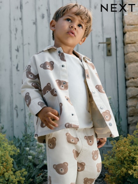 Ecru Bear Print - Twill Printed Overshirt (3mths-7yrs)