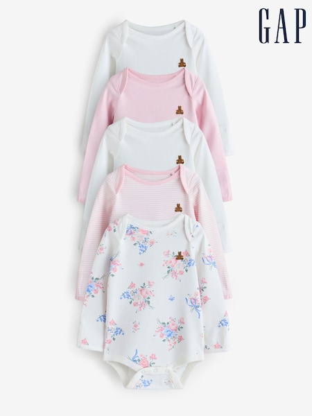 Pink Floral and Stripe - Gap 5 Pack Brannan Bear Long Sleeve Baby Bodysuit (0-24mths)