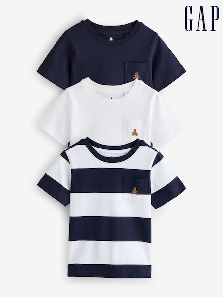 Marineblauw en wit - Gap 3 Pack Short Sleeve Brannan Bear Embroidered T-shirts (6 Mths 5yrs) (6mths-5yrs)