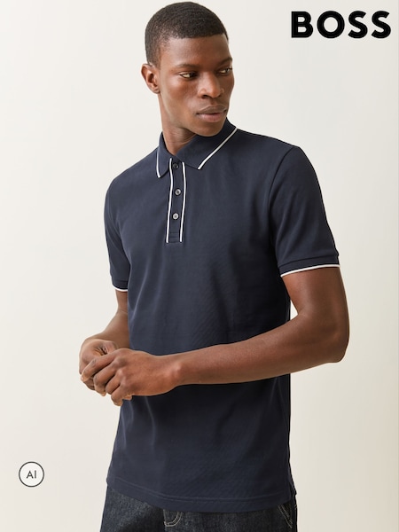 Navy Blue - Regular Boss Regular Fit Parlay Tipped Placket Polo Shirt