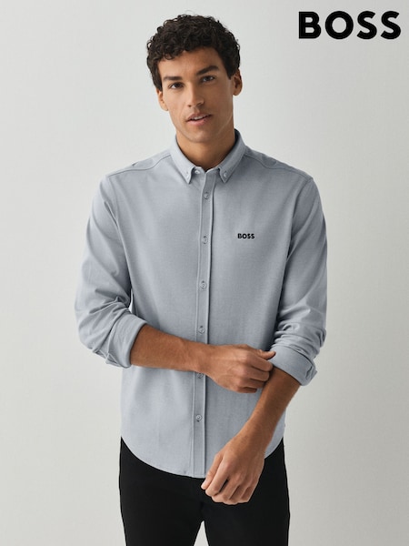 Grey - Regular Boss Motion Cotton Regular Fit Long Sleeve Shirt