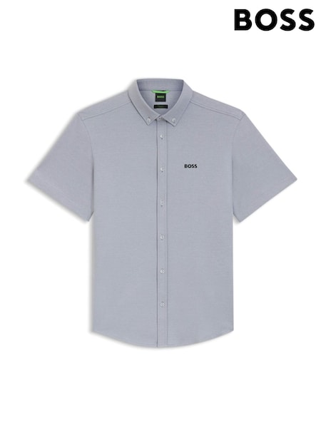 Grey - Regular Boss Motion Cotton Regular Fit Short Sleeve Shirt