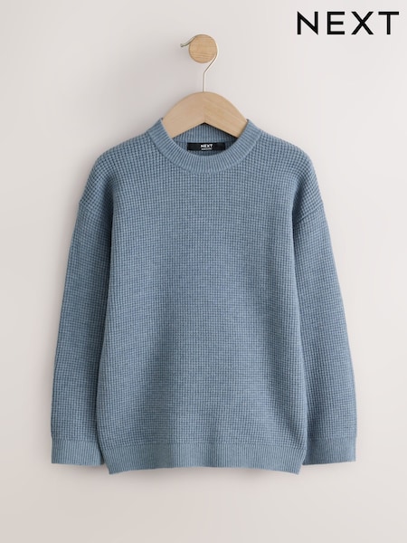 Blue - Textured Knitted Crew Neck Jumper (3-16yrs)