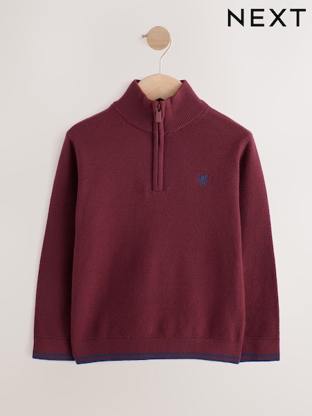 Plum Purple - Long Sleeve Quarter Zip Knitted Jumper (3-16yrs)