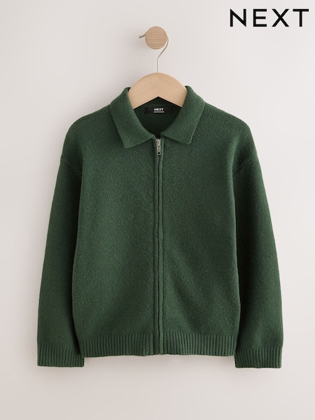 Dark Green - Zip Up Cardigan (3-16yrs)