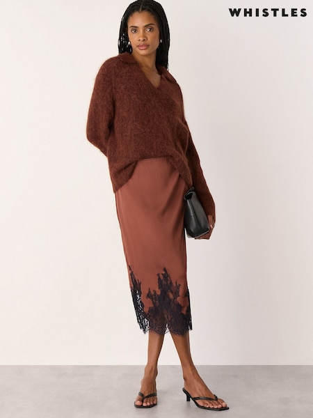 Whistles Lace Hem Satin Midi Skirt (H00147) | € 196
