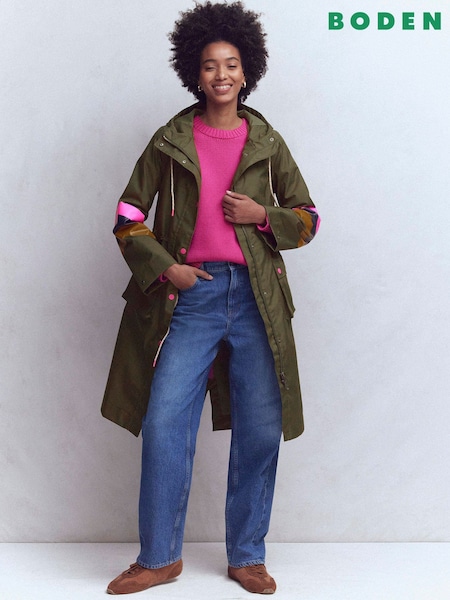 Boden Green Striped Longline Trench Coat (H00321) | $325