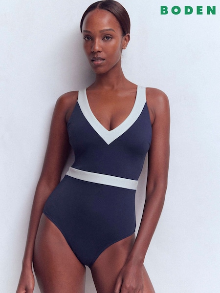 Boden Blue Campania Cross-Back Swimsuit (H00332) | SGD 145