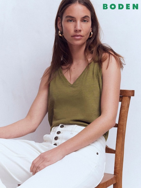 Boden Green V-Neck Slub Vest (H00342) | AED146