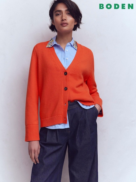 Boden Orange Lucy Relaxed Cotton Cardigan (H00347) | AED495