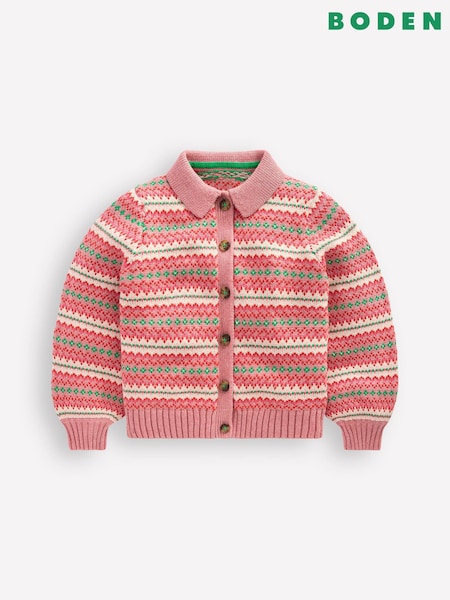 Boden Pink Collared Fair Isle Cardigan (H00367) | AED215 - AED245