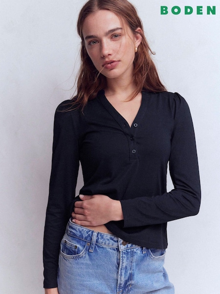 Boden Blue Supersoft Open Neck Henley Top (H00453) | PKR 20,340