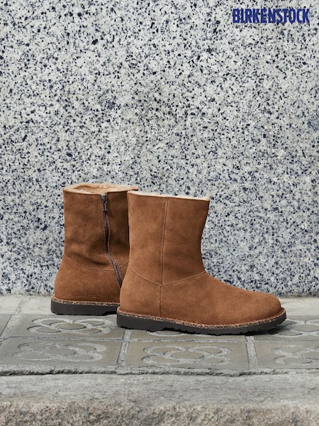 Marron thé foncé - Bottes Birkenstock Uppsala en daim doublées de peau de mouton retournée et à fermeture éclair