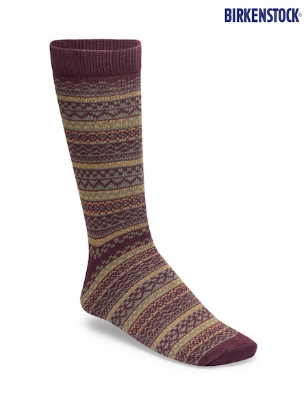 Burgundy Red - Birkenstock Cotton Fairisle Pattern Socks