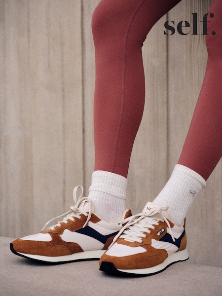 Neutral - Self. Mixed Material Panel Lace Up Trainers