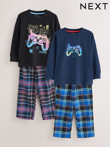 Multi Football Gamer - Woven Check Pyjamas 2 Pack (3-16yrs)