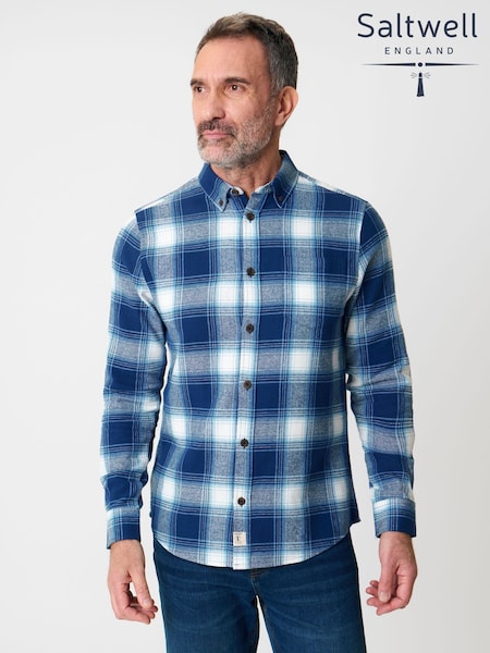 أزرق - Saltwell Brushed Cotton Checked Flannel Shirt (H00833) | ‏201 ر.س.‏
