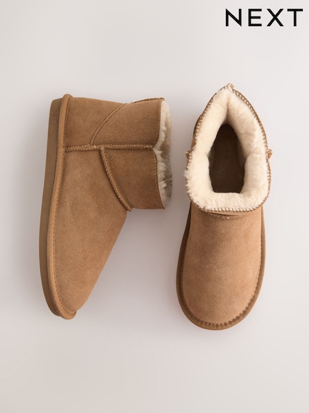 Tan/Brown - Faux Fur Lined Suede Slipper Boots