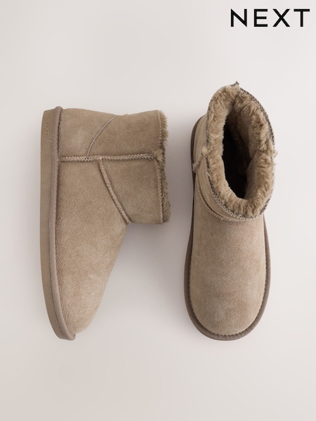 Brown - Faux Fur Lined Suede Slipper Boots