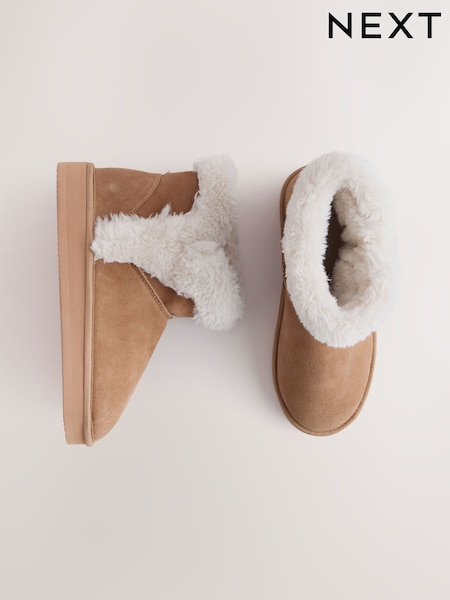 Tan Brown - Suede Faux Fur Lined Boot Slippers